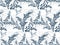 Japanese chinese design sketch ink paint style seamless pattern lespedeza plant birds