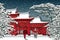 Japanese or chinese temple under snow