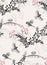 Japanese chinese vector design ink flower seamless pattern landscape birds grass flower bridge mountain pond