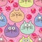 Japanese circle cat head seamless pattern