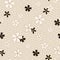 Japanese classic Sakura floral in black and light beige colors with golden stroke