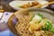 Japanese Cold buckwheat noodle with shredded radish in cold noodle sauce.