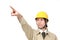 Japanese construction worker pointing up