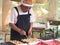 Japanese Cook preparing Japanese food Takoyaki