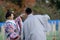 Japanese couple dancing in traditional costume.