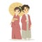 Japanese Couple in Traditional Kimono Dress Vector