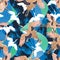 Japanese crane wave seamless pattern