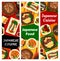 Japanese cuisine banners, Japan Asian food dishes