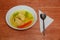 Japanese cuisine, chicken soup with daikon, carrot konbu