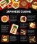 Japanese cuisine food menu, Asian fish and meat