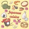 Japanese Cuisine Food with Sushi. Hand Drawn doodle