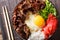 Japanese cuisine: gyudon beef with rice and onion. horizontal to