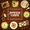 Japanese cuisine menu cover, Asian food dishes