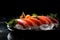 Japanese cuisine. Platter of perfectly sliced sashimi. AI generated