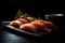 Japanese cuisine. Platter of perfectly sliced sashimi. AI generated