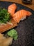 Japanese cuisine, sushi, salmon sashimi and ginger