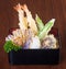 japanese cuisine. tempura. Deep fried mix vegetable on the background