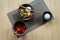 japanese cuisine three dishes rice bowl vegetable salad and soup