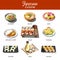 Japanese cuisine traditional dishes set