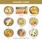 Japanese cuisine traditional dishes vector flat icons set