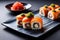 Japanese Culinary Delight: Macro Shot of Fresh Sushi Ingredients in Gourmet Food Photography with Generative AI