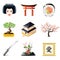 Japanese culture icons vector set