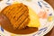 Japanese curry omurice with deep fired pork cutlet