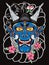 Japanese demon mask tattoo for arm.hand drawn Oni mask with cherry blossom and peony flower.Japanese demon mask on wave and sakura
