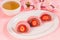Japanese dessert daifuku mochi with sweet bean paste and strawberry
