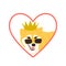 Japanese dog in golden crown and cool pink sunglasses. Heart shaped Sticker design with pink outline