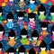 Japanese doll circle line wave seamless pattern