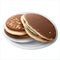 Japanese dorayaki pancake with brown azuki bean paste on white background