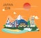 Japanese famous landmarks and tourist attractions in Japan illus