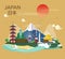 Japanese famous landmarks and tourist attractions in Japan illus