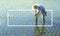 Japanese farmer tending the rice paddy Concept