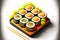 japanese fast food sushi set with rolls and sashimi in plate