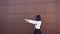 Japanese female is hacking using sword. People fighting shadow in slow motion.
