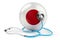 Japanese flag with stethoscope. Health care in Japan concept, 3D rendering