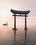 Japanese Floating Torii Gate at a Shinto Shrine, Evening