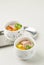 Japanese Food Chawanmushi. ith Vegetable and Kamaboko Narutomaki.  Chawan Mushi is Steamed Custard Soft and Smooth