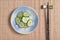 Japanese food, cucumber pickles with sesame for topview dish image