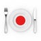 Japanese Food or Cuisine Concept. Fork, Knife and Plate with Japan Flag. 3d Rendering