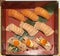 Japanese food cuisine: Salmon Sushi varieties include fresh salmon nigiri, torched aburi fatty salmon sushi and aburi fatty salm