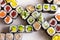 Japanese food maki platter with various of maki sushi