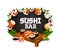 Japanese food menu, Asian sushi and rolls bar