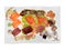 Japanese food, plate of sushi and sashimi set, on white, clipping path included.