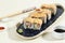 Japanese Food Salmon Mentai Sushi Roll with Crab Stick