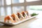 Japanese food Salmon roll on wood background