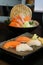 Japanese food - Salmon Sushi and shell sushi