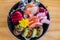 Japanese food ,Sashimi bowl set or raw salmon mixed sliced fish sashimi